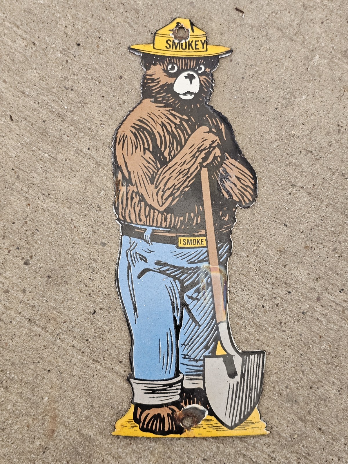 ORIGINAL 1950'S VINTAGE SMOKEY THE BEAR PORCELAIN SIGN. ORIGINAL 1950'S VINTAGE SMOKEY THE BEAR PORCELAIN SIGN.