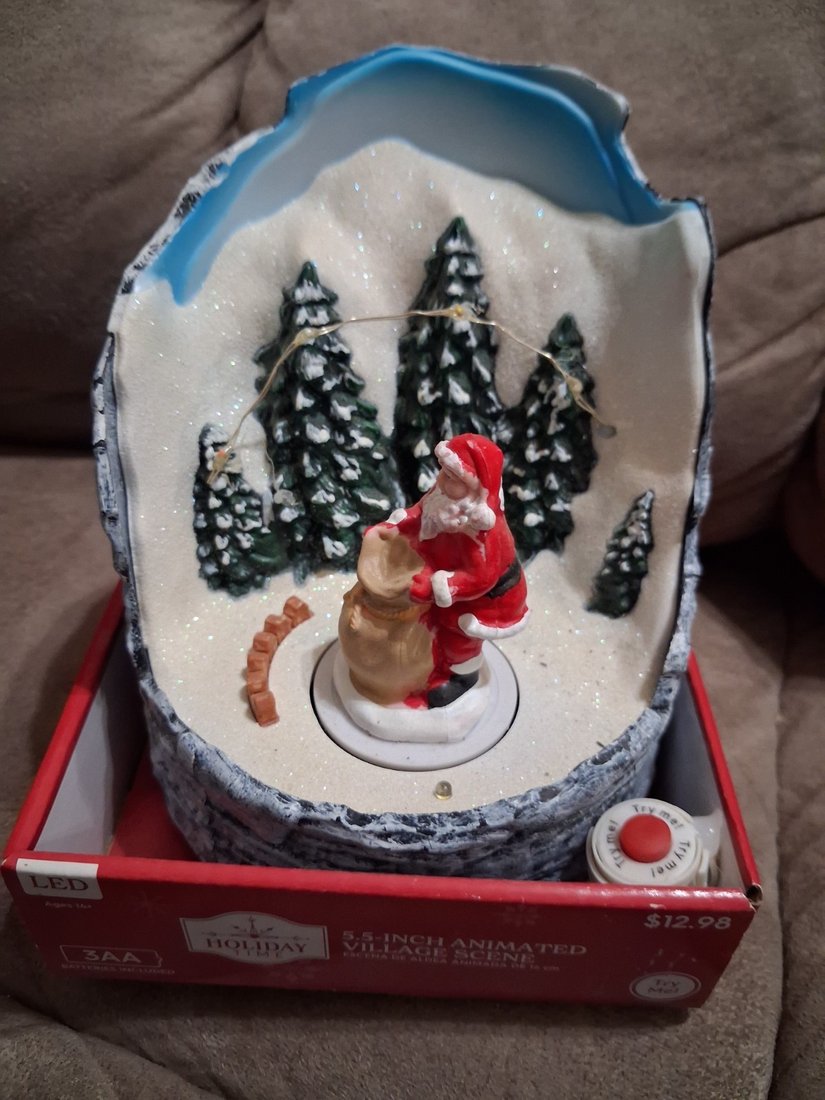 Holiday Time Animated Village Santa Scene 5.5in LED Lights Sounds Holiday Time Animated Village Santa Scene 5.5in LED Lights Sounds