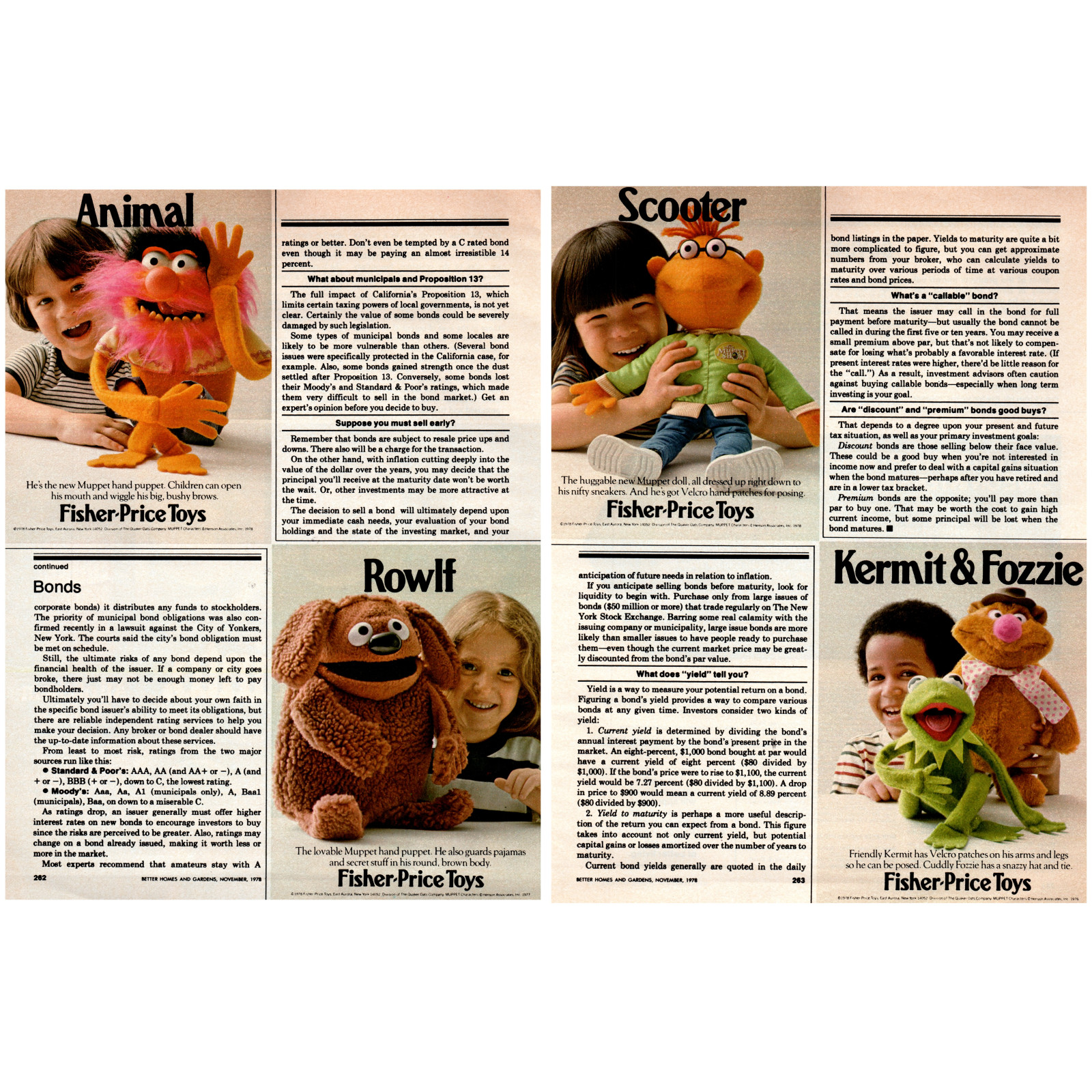 1978 PRINT AD, Fisher-Price Toys Muppets Animal Rowlf Sooter Kermit Fozzie 70\'s 1978 PRINT AD, Fisher-Price Toys Muppets Animal Rowlf Sooter Kermit Fozzie 70\'s