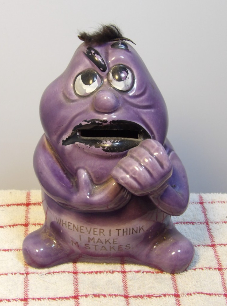 Vintage Norcrest Whenever I Think I Make Mistakes Purple Porcelain Bank-MONSTER Vintage Norcrest Whenever I Think I Make Mistakes Purple Porcelain Bank-MONSTER