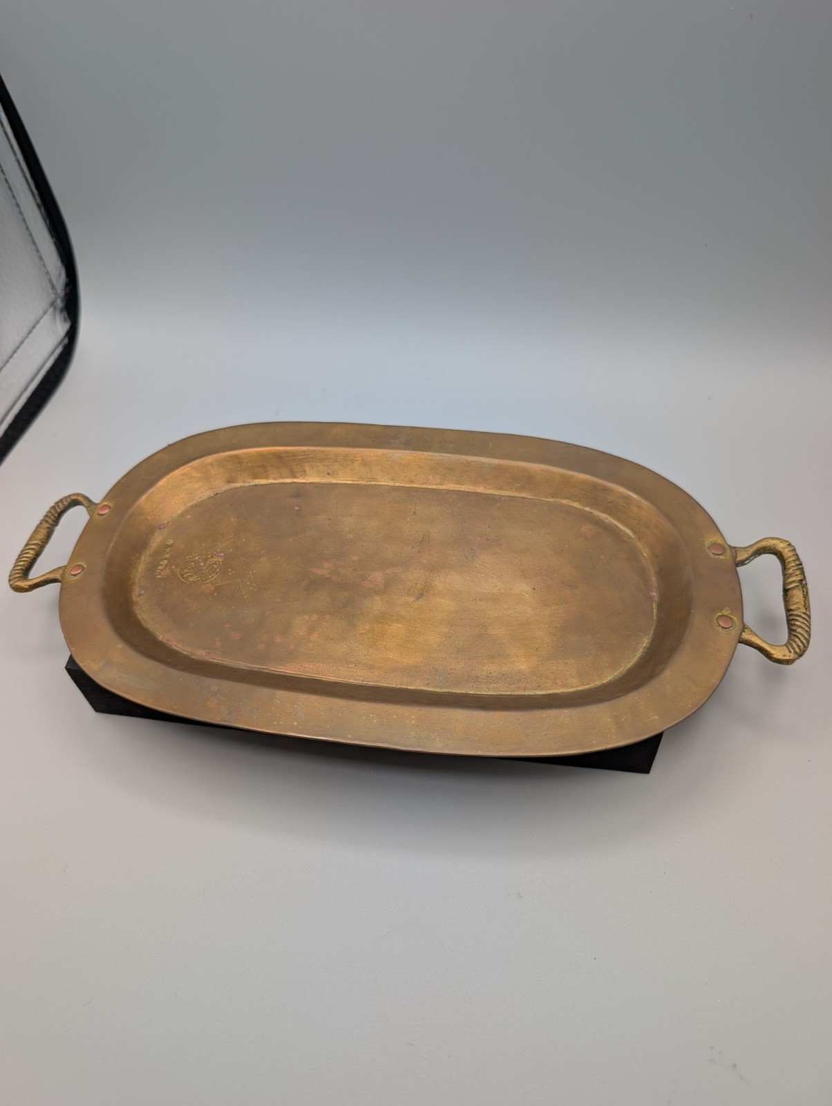 Antique Imperial Russian Brass Tray Double Headed Eagle Stamp Tula Riveted 11.5