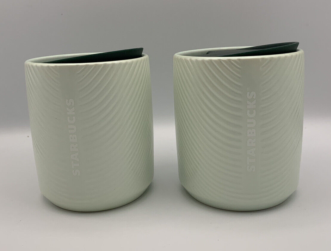 Starbucks Wavy Ribbed Ceramic Tumbler 12oz Set Of 2 Pistachio Mint Green New