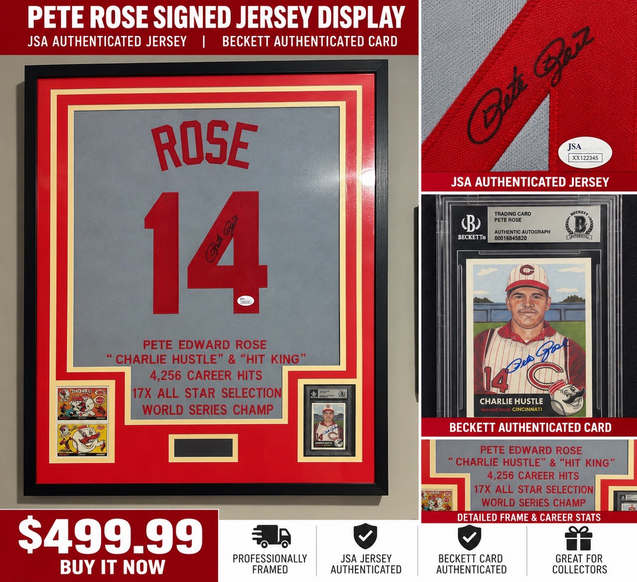 Pete Rose Signed Cincinnati Reds Baseball Jersey World Series JSA Authenticated Pete Rose Signed Cincinnati Reds Baseball Jersey World Series JSA Authenticated
