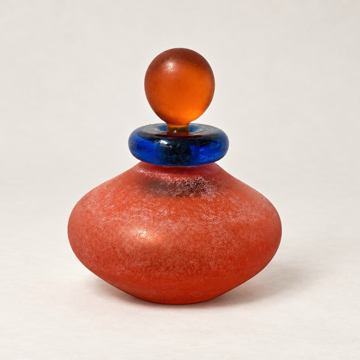 Vintage Franco Moretti Signed Frosted Red Blue Orange Murano Perfume Bottle