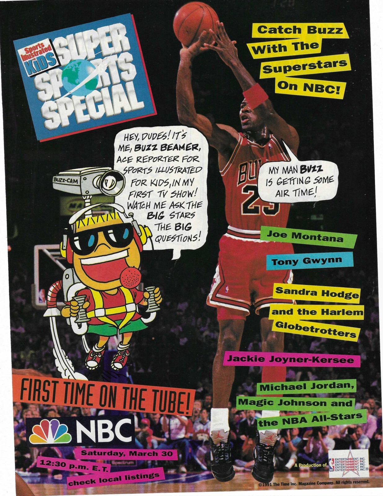 MICHAEL JORDAN BUZZ BEAMER SUPER SPORTS SPECIAL NBC ORIGINAL PRINT AD MICHAEL JORDAN BUZZ BEAMER SUPER SPORTS SPECIAL NBC ORIGINAL PRINT AD