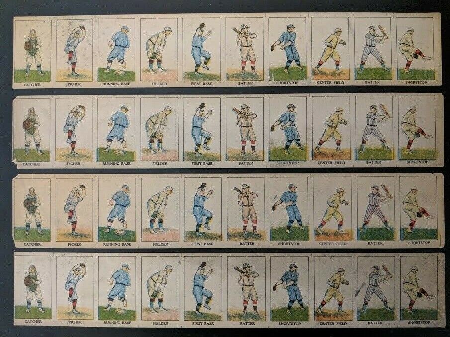 exCeedIngLy Rare - 4 uncut strips of W552 1919 Mayfair Baseball Positions Cards