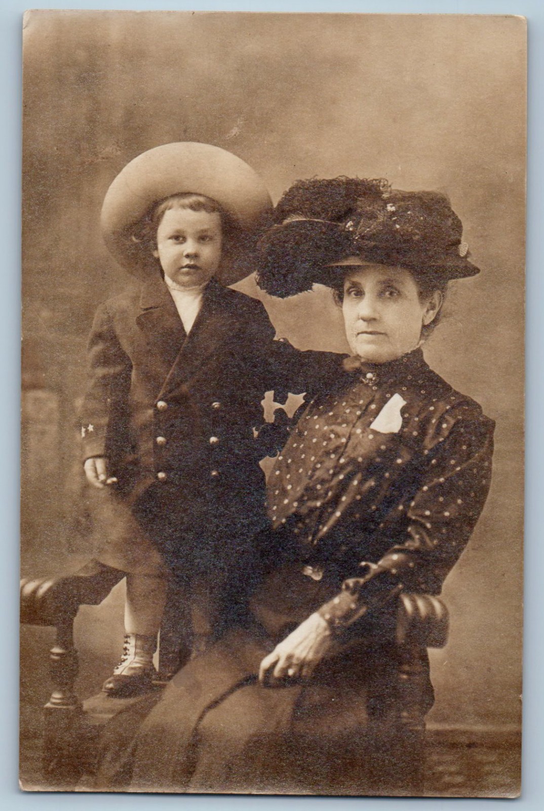 c1910's Mother And Child Studio With Hat Studio RPPC Photo Antique Postcard c1910's Mother And Child Studio With Hat Studio RPPC Photo Antique Postcard