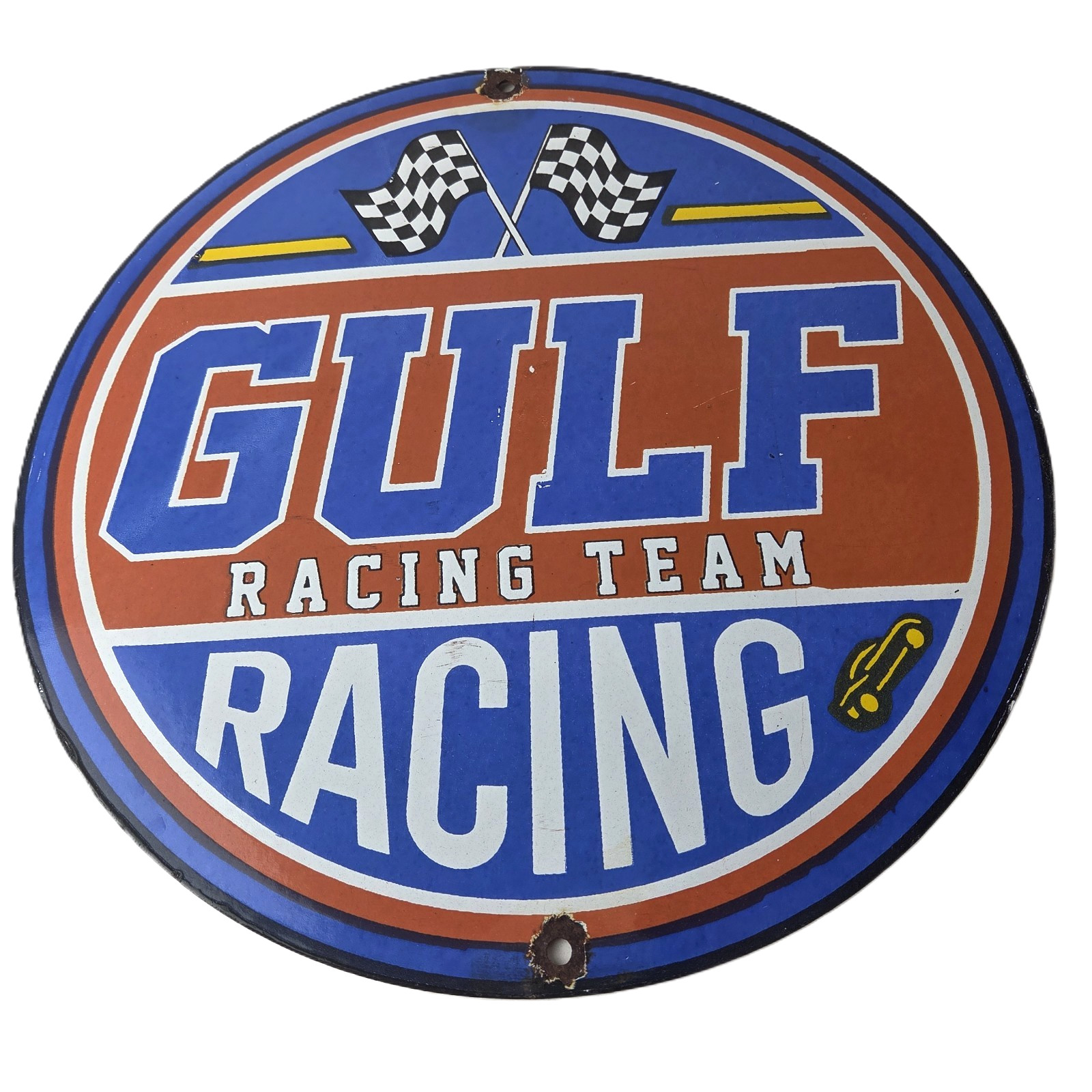 Vintage Gulf Gasoline Sign - Racing Automobile Porcelain Gas Pump Sign Vintage Gulf Gasoline Sign - Racing Automobile Porcelain Gas Pump Sign