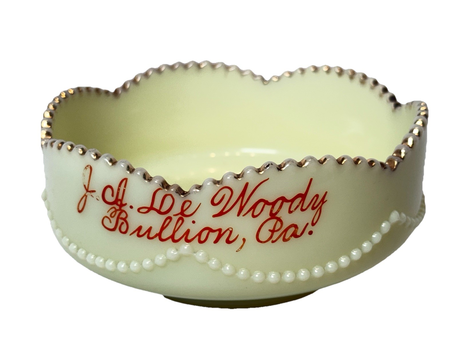 BULLION Pennsylvania PA Uranium Antique Custard Glass Souvenir Trinket BOWL BULLION Pennsylvania PA Uranium Antique Custard Glass Souvenir Trinket BOWL