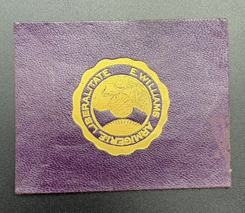 c1910 L20 Williams College MA Seal Tobacco Leather Purple Gold 2x2.5 c1910 L20 Williams College MA Seal Tobacco Leather Purple Gold 2x2.5