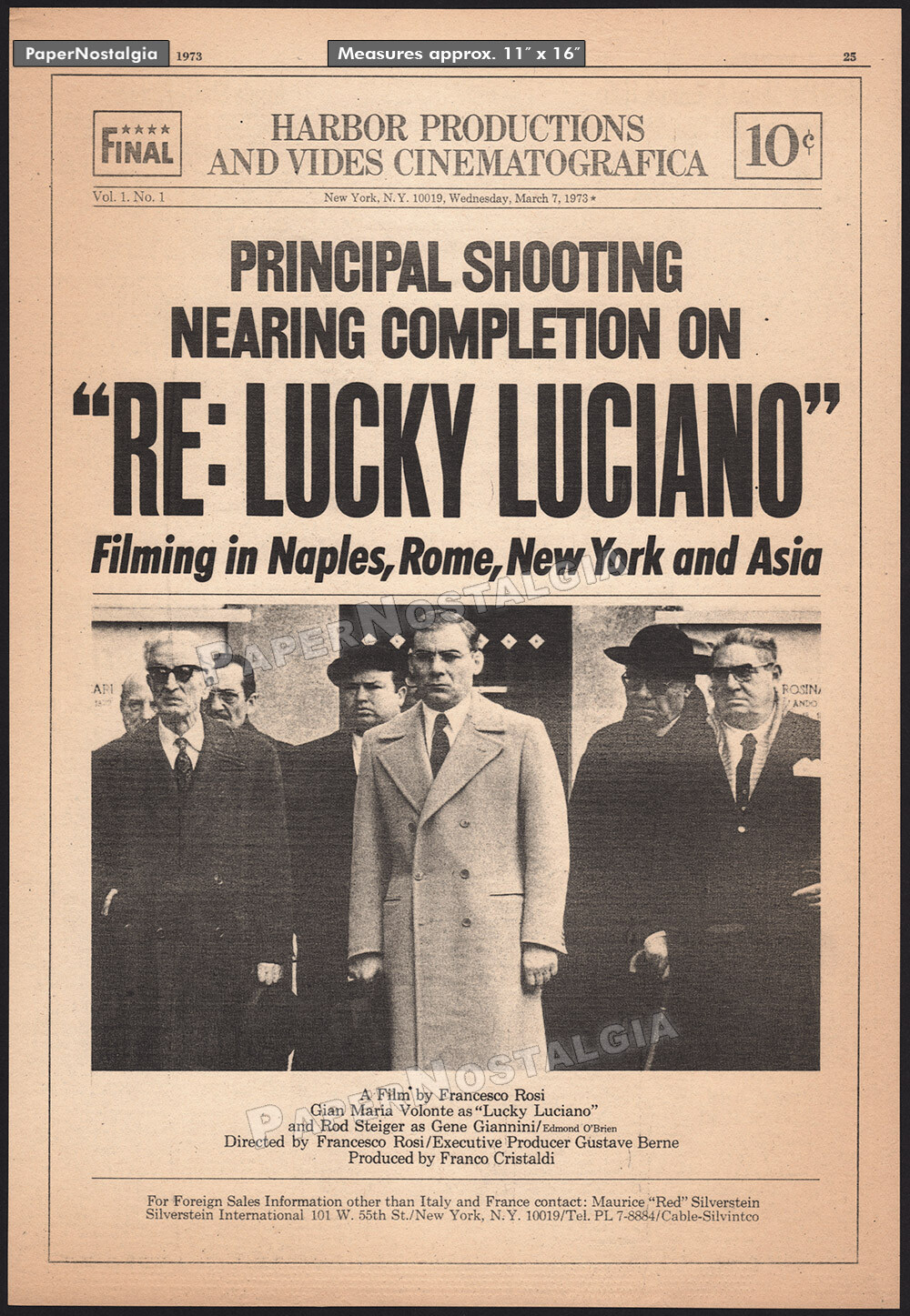 LUCKY LUCIANO__Original 1973 Trade AD / poster__Gian Maria Volonte__Rod Steiger LUCKY LUCIANO__Original 1973 Trade AD / poster__Gian Maria Volonte__Rod Steiger