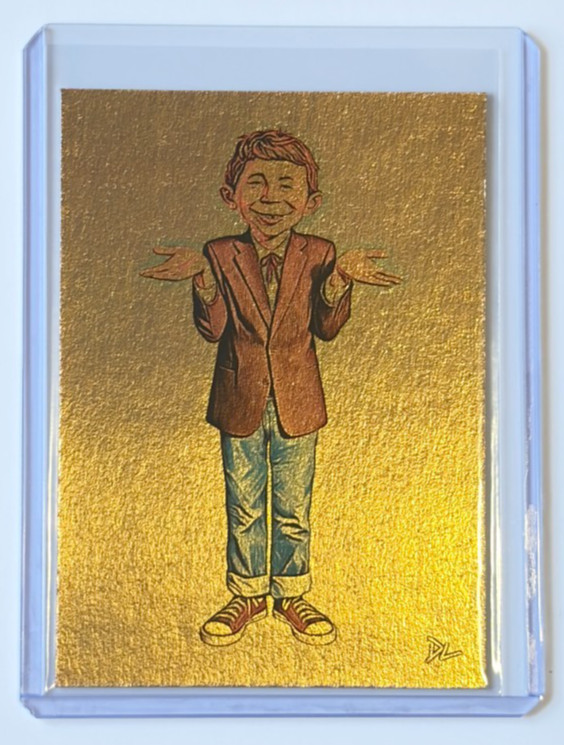 Alfred E. Neuman Gold Plated Edition Artist Signed “Mad Comics” Trading Card 1/1