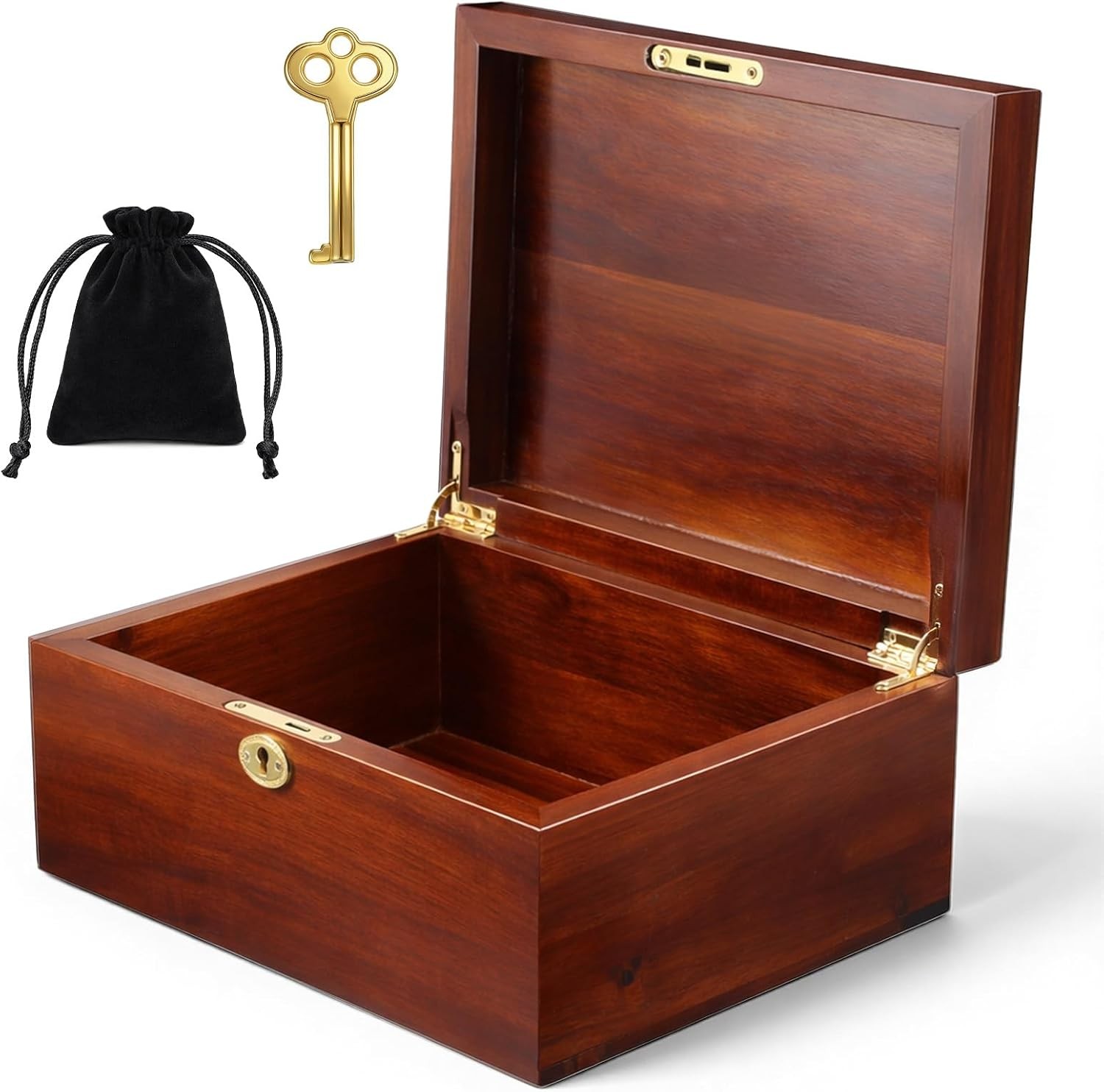 Wooden Storage Box with Hinged Lid and Locking Key Large Memory Box for Keepsake Wooden Storage Box with Hinged Lid and Locking Key Large Memory Box for Keepsake