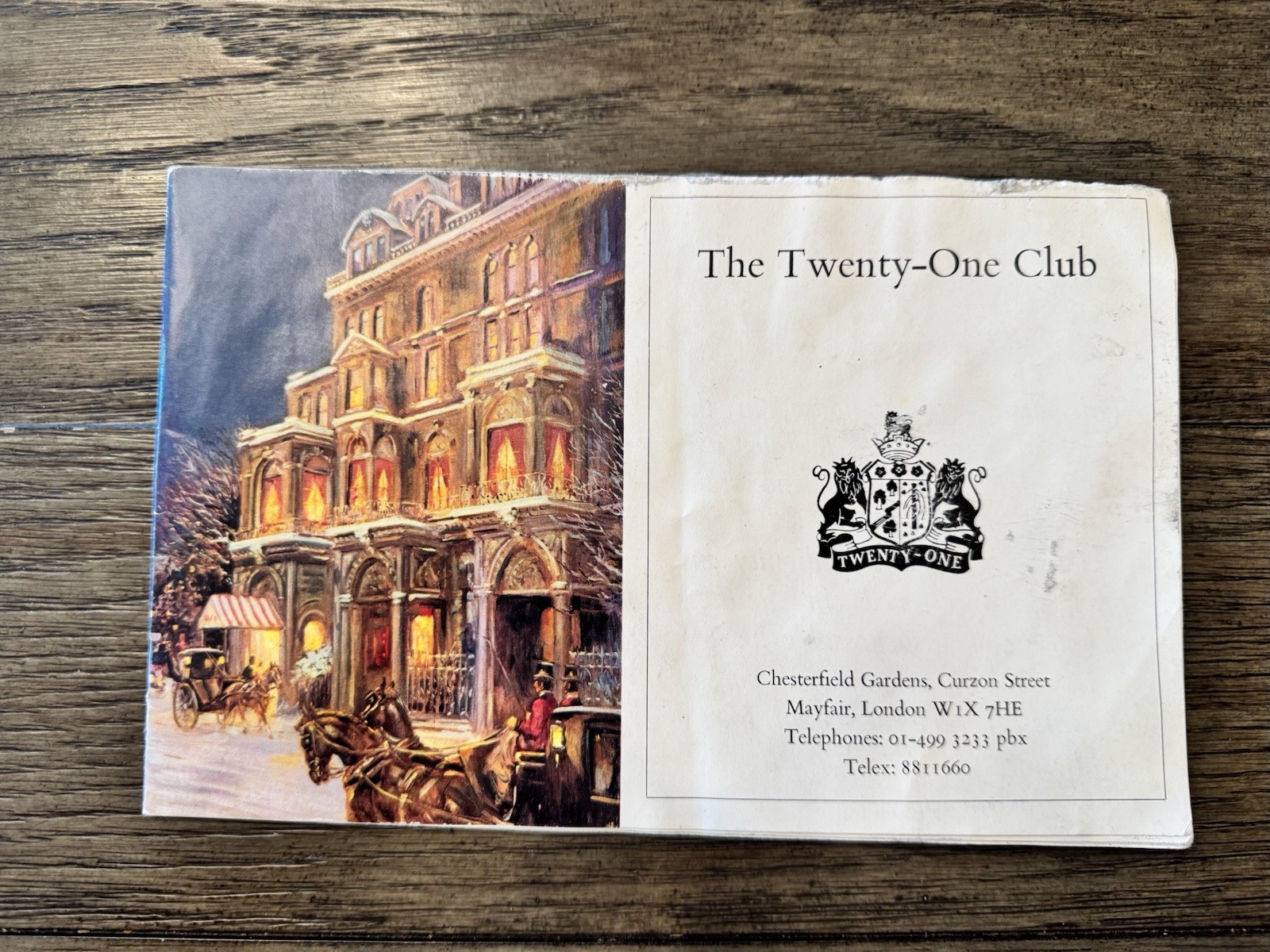 VTG TWENTY ONE CLUB LONDON TRAVEL BROCHURE PRIVATE MEMBER’S CLUB VTG TWENTY ONE CLUB LONDON TRAVEL BROCHURE PRIVATE MEMBER’S CLUB