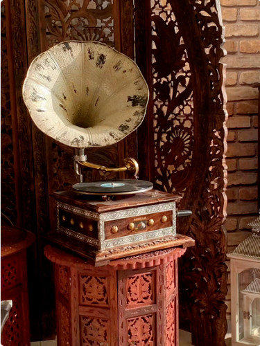 Antique WORKING Columbia Grafonola Wind Up Phonograph Record Player With Horn