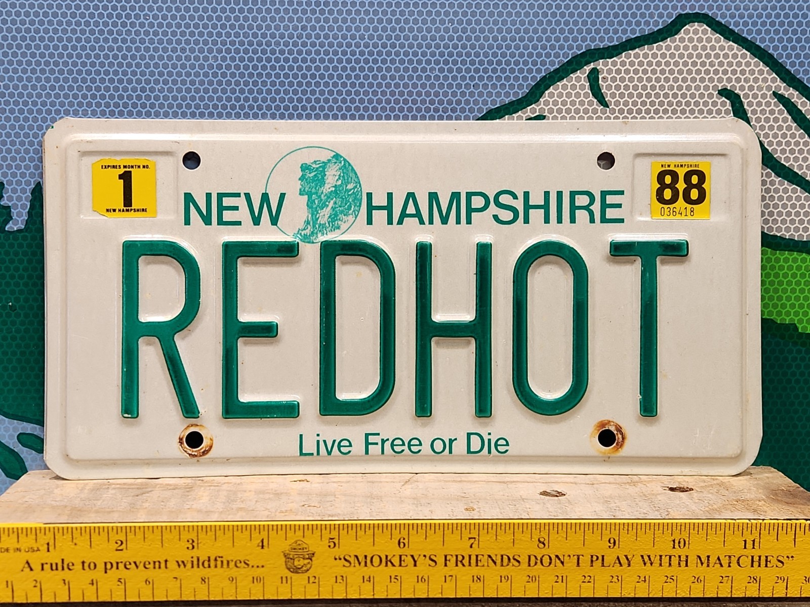1988 New Hampshire Vanity License Plate REDHOT Red Hot Fire Firefighter Salsa