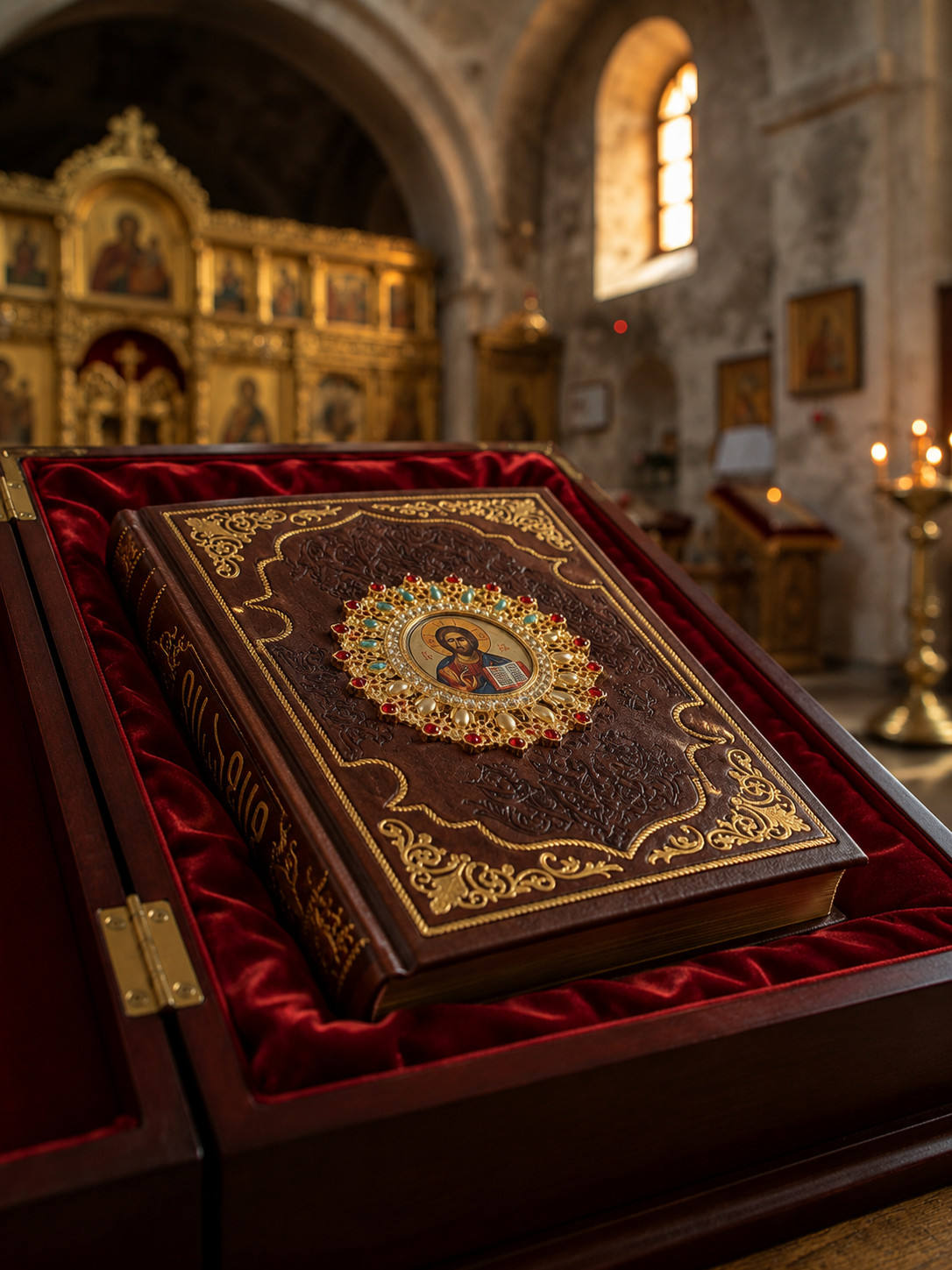 Leather Orthodox Bible With Jesus Christ Icon - Religious Book - Christian Gift