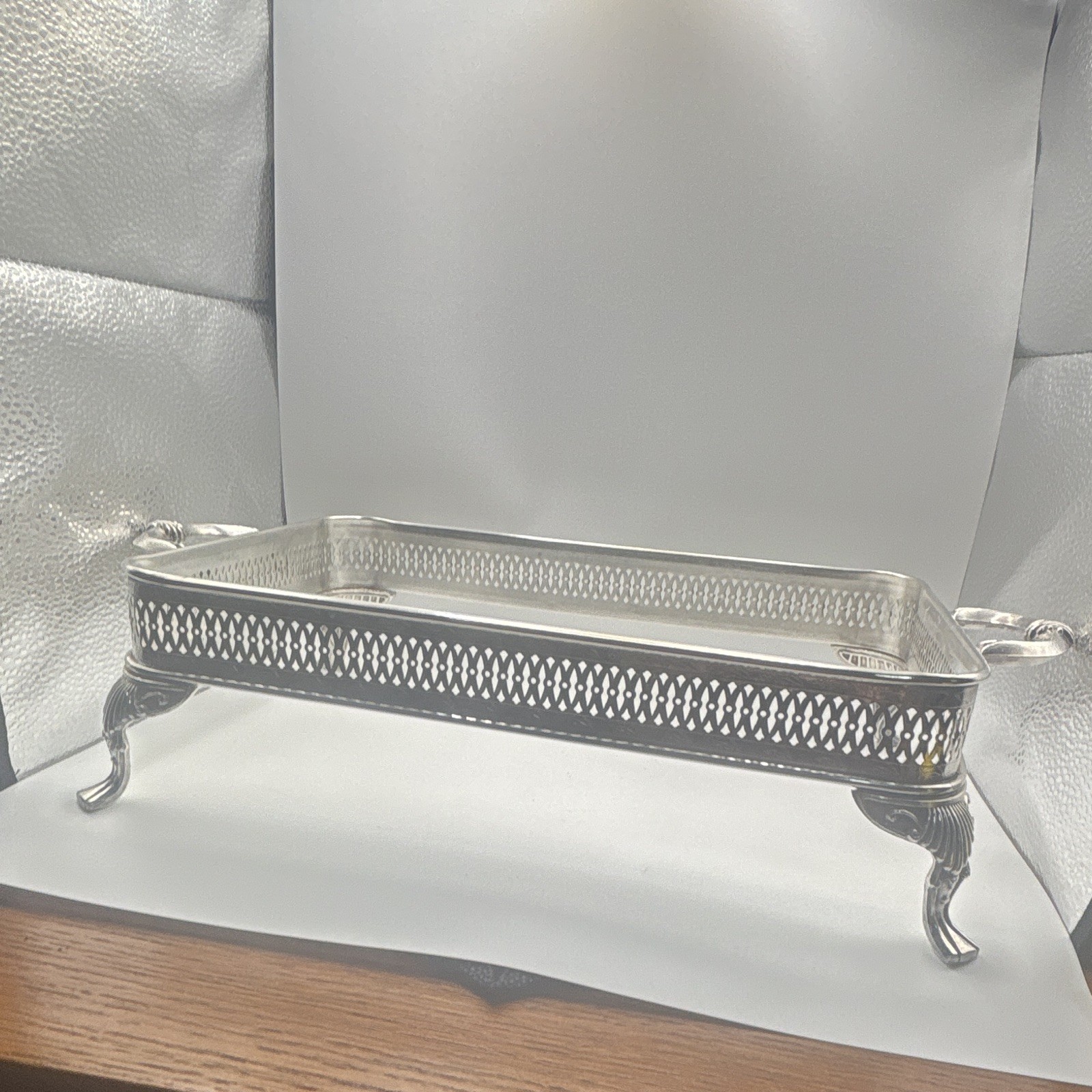 Vintage Silver Plated Footed Gallery Tray Ornate Decorative Vanity Display