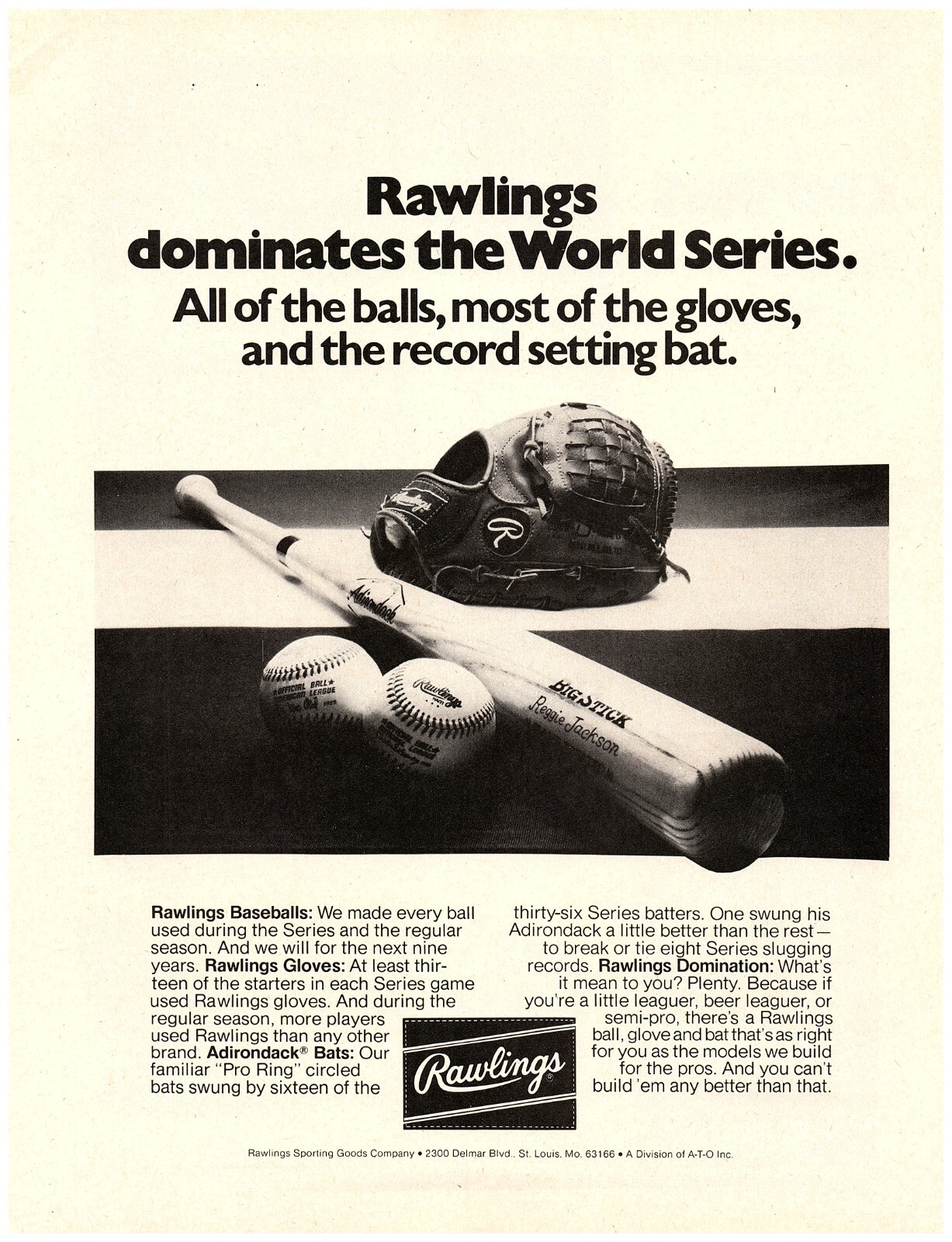 1978 PRINT AD, Rawlings Dominates The World Series Reggie Jackson Bat Ball Glove 1978 PRINT AD, Rawlings Dominates The World Series Reggie Jackson Bat Ball Glove