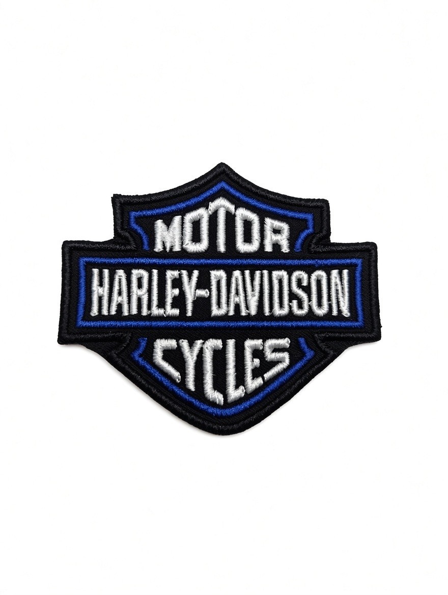 Blue and White Harley Davidson Iron On Sew On Patch 2.5x3 Inches Blue and White Harley Davidson Iron On Sew On Patch 2.5x3 Inches