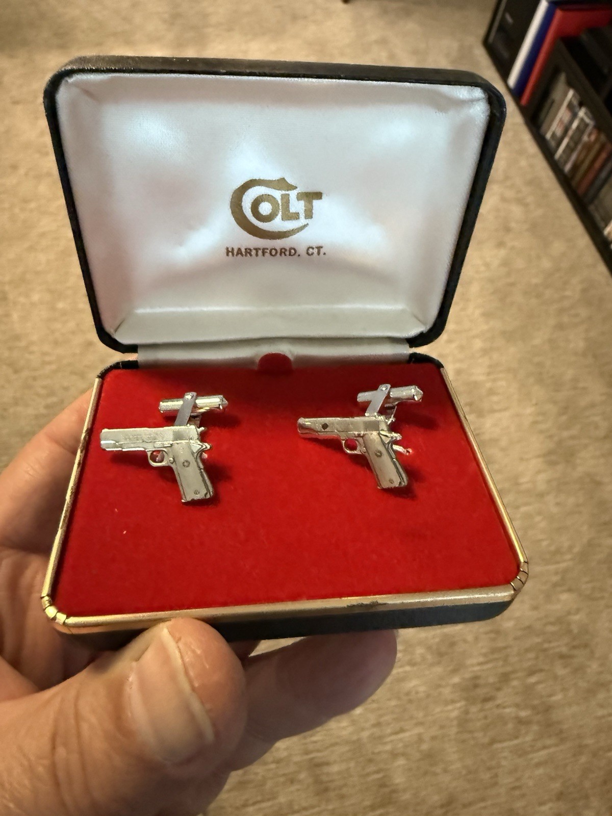 Rare Vintage Colt .45 ~ STERLING Employee Cuff Links Set ~ Branded Box