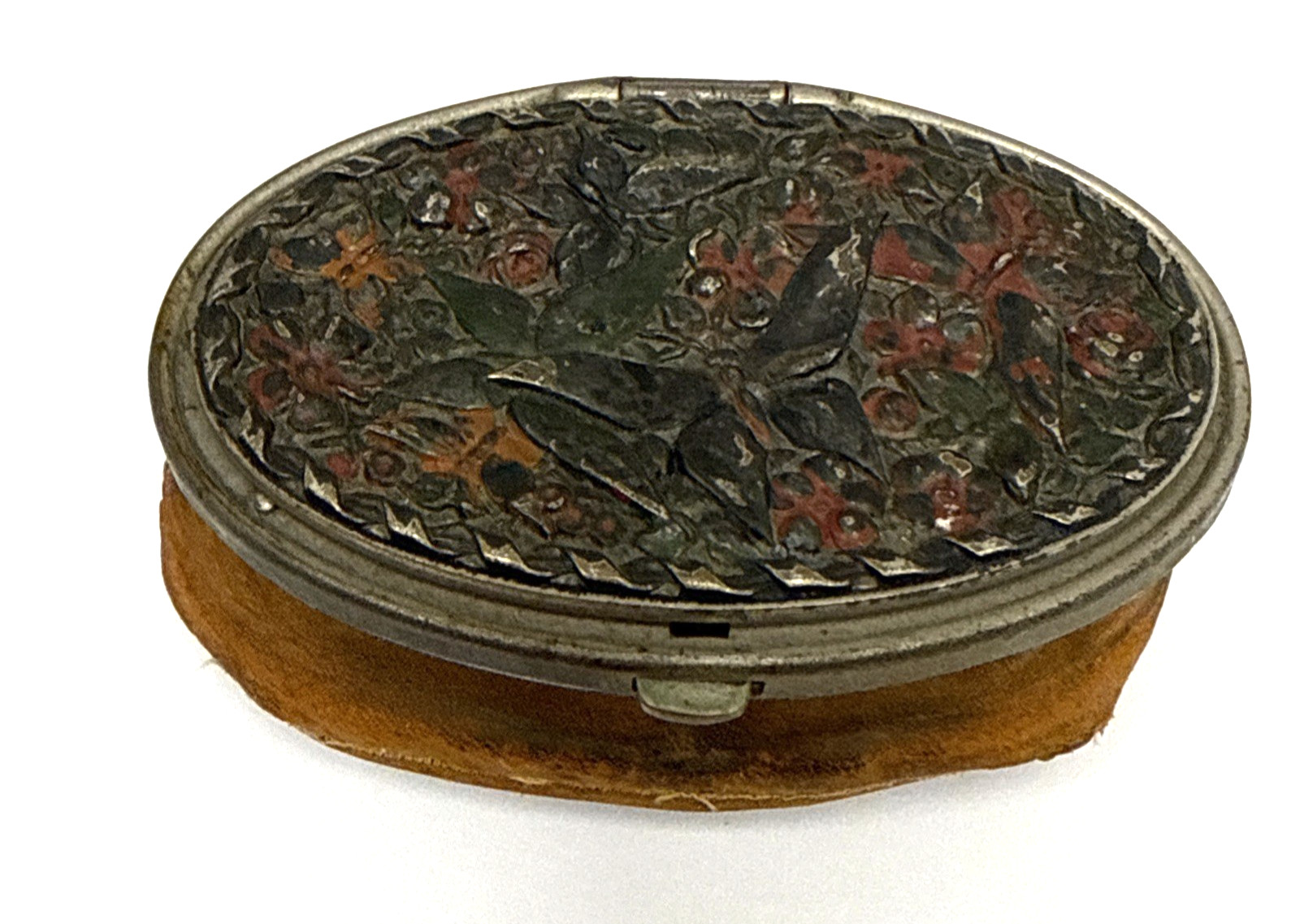 Antique Delaware Water Gap PA Souvenir Trinket Box Leather Metal Butterfly c1900 Antique Delaware Water Gap PA Souvenir Trinket Box Leather Metal Butterfly c1900