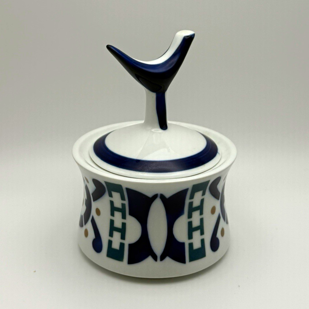 Vtg. Sargadelos Porcelain Sugar Dish w/Lid, Bird, Blue & White, Ceramic, MCM Vtg. Sargadelos Porcelain Sugar Dish w/Lid, Bird, Blue & White, Ceramic, MCM