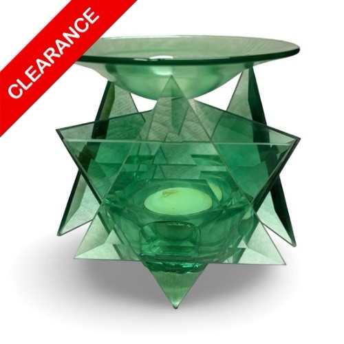NEW Contemporary Art Deco Geometric Green Glass Oil Burner Warmer Decor NEW Contemporary Art Deco Geometric Green Glass Oil Burner Warmer Decor