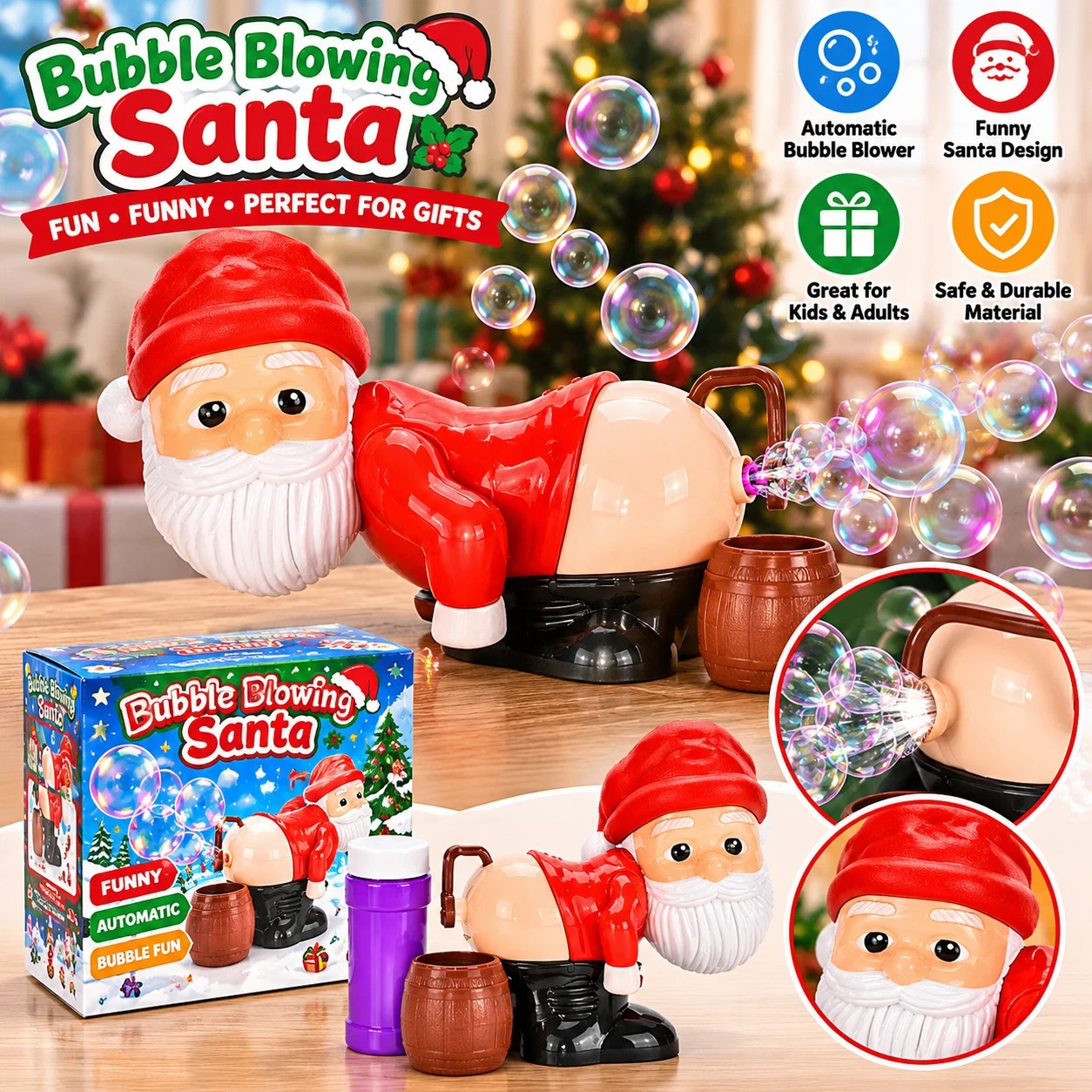 Christmas Santa Claus Farting Bubble Machine with Music & Lights Kids Xmas Gift Christmas Santa Claus Farting Bubble Machine with Music & Lights Kids Xmas Gift