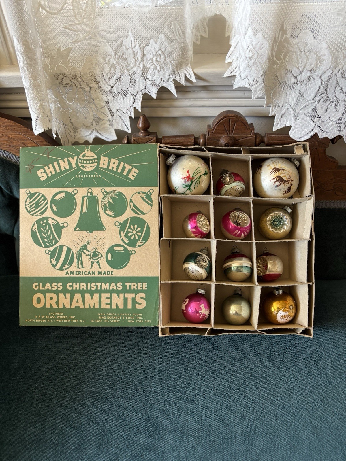 Christmas Lot of 12 Shiny Brite USA + Box Vintage Glass Ornaments Lot READ