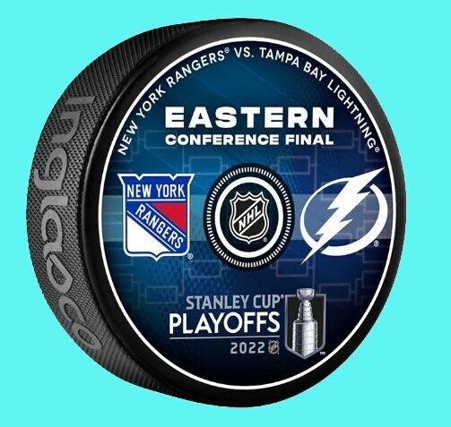 2022 NHL PLAYOFFS PUCK TAMPA BAY LIGHTNING NEW YORK RANGERS EASTERN CONFERENCE 