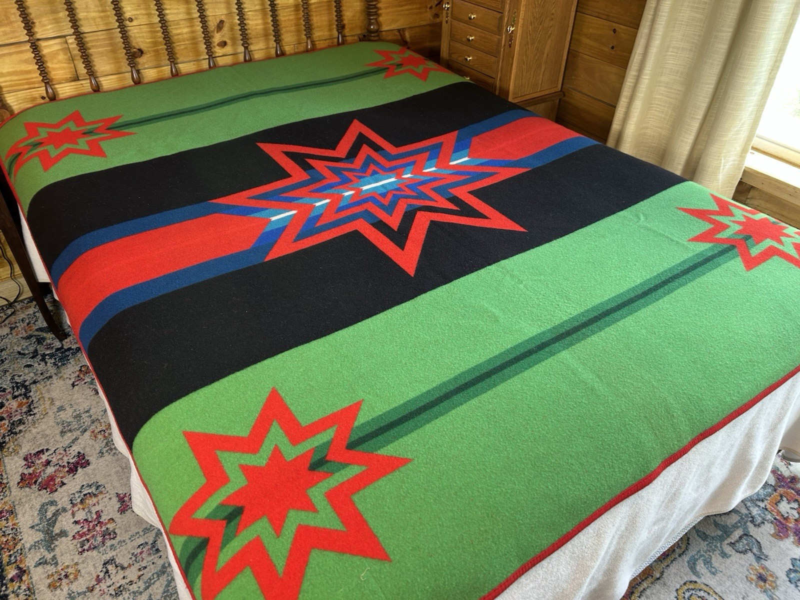 Pendleton Beaver State Sioux Star Wool Blanket Red Green Size 63”x72” Quilt Pendleton Beaver State Sioux Star Wool Blanket Red Green Size 63”x72” Quilt