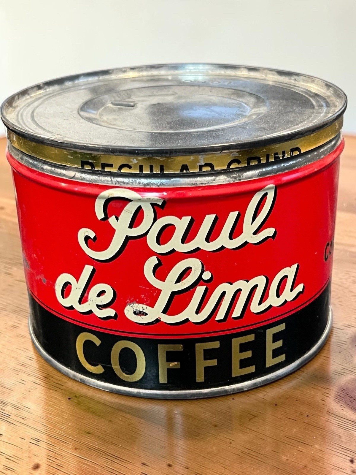 Vintage Paul de Lima Coffee Tin Can 1 lb Syracuse NY Litho Advertising Lid 1930s Vintage Paul de Lima Coffee Tin Can 1 lb Syracuse NY Litho Advertising Lid 1930s