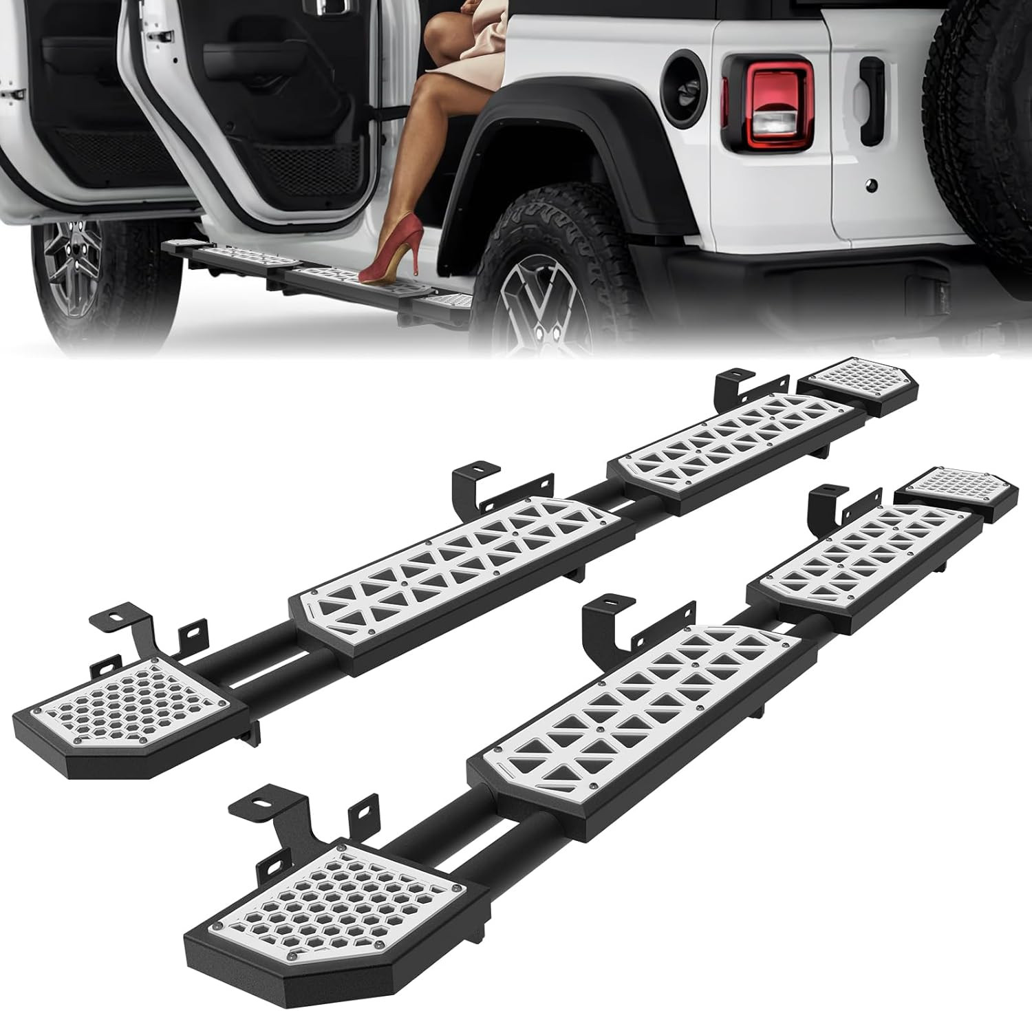 White Running Boards Fit for Jeep Wrangler JL 2018-2024 2025 2026 Side Steps for White Running Boards Fit for Jeep Wrangler JL 2018-2024 2025 2026 Side Steps for