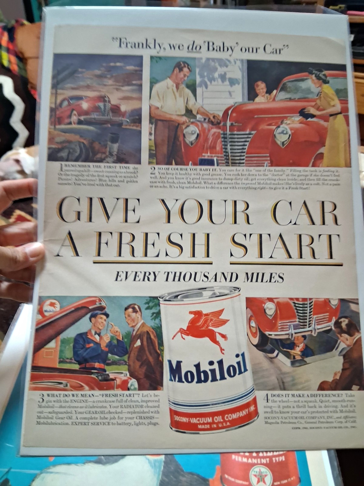Mobil Vintage Mobiloil Print Ad Gas & Oil “Give Your Car a Fresh Start”
