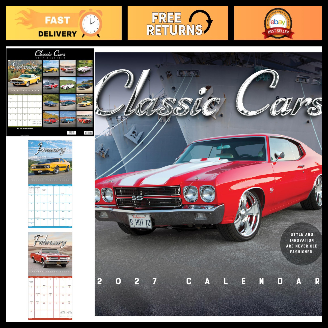 TF Publishing 2027 Classic Cars Wall Calendar - 12 x 12 inches TF Publishing 2027 Classic Cars Wall Calendar - 12 x 12 inches