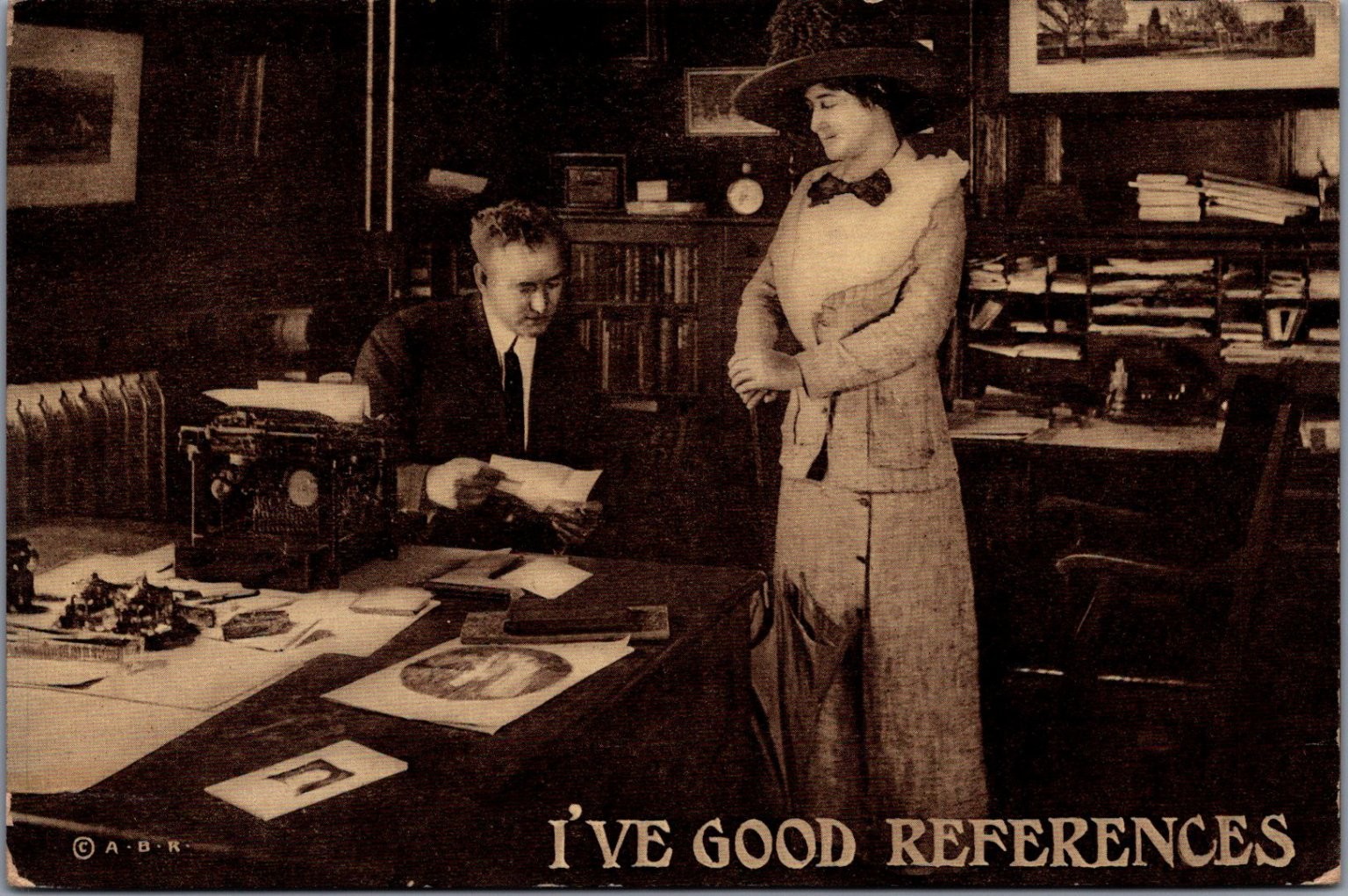 Vintage RPPC I\'VE GOOD REFERENCES Job Interview Office Scene Comic Postcard Vintage RPPC I\'VE GOOD REFERENCES Job Interview Office Scene Comic Postcard