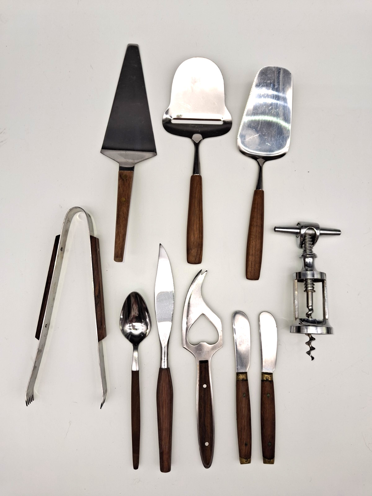 10 VTG MCM Danish Style Kitchen and Bar Utensils w Wood Handled Stainless Steel 10 VTG MCM Danish Style Kitchen and Bar Utensils w Wood Handled Stainless Steel
