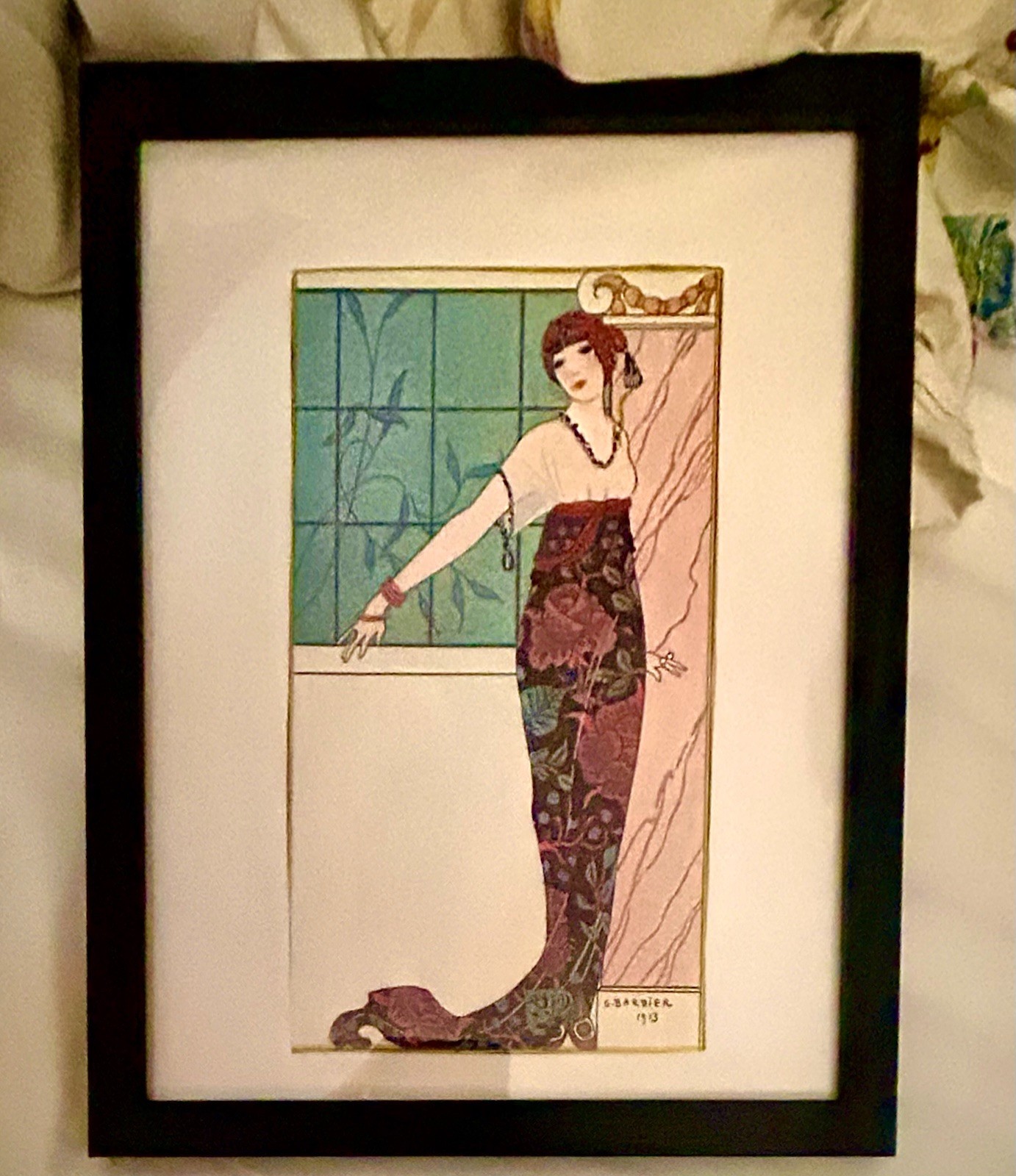 1920 French Art Deco Fashion Print Framed Matted In A Nail Free Frame 8x10” 1920 French Art Deco Fashion Print Framed Matted In A Nail Free Frame 8x10”