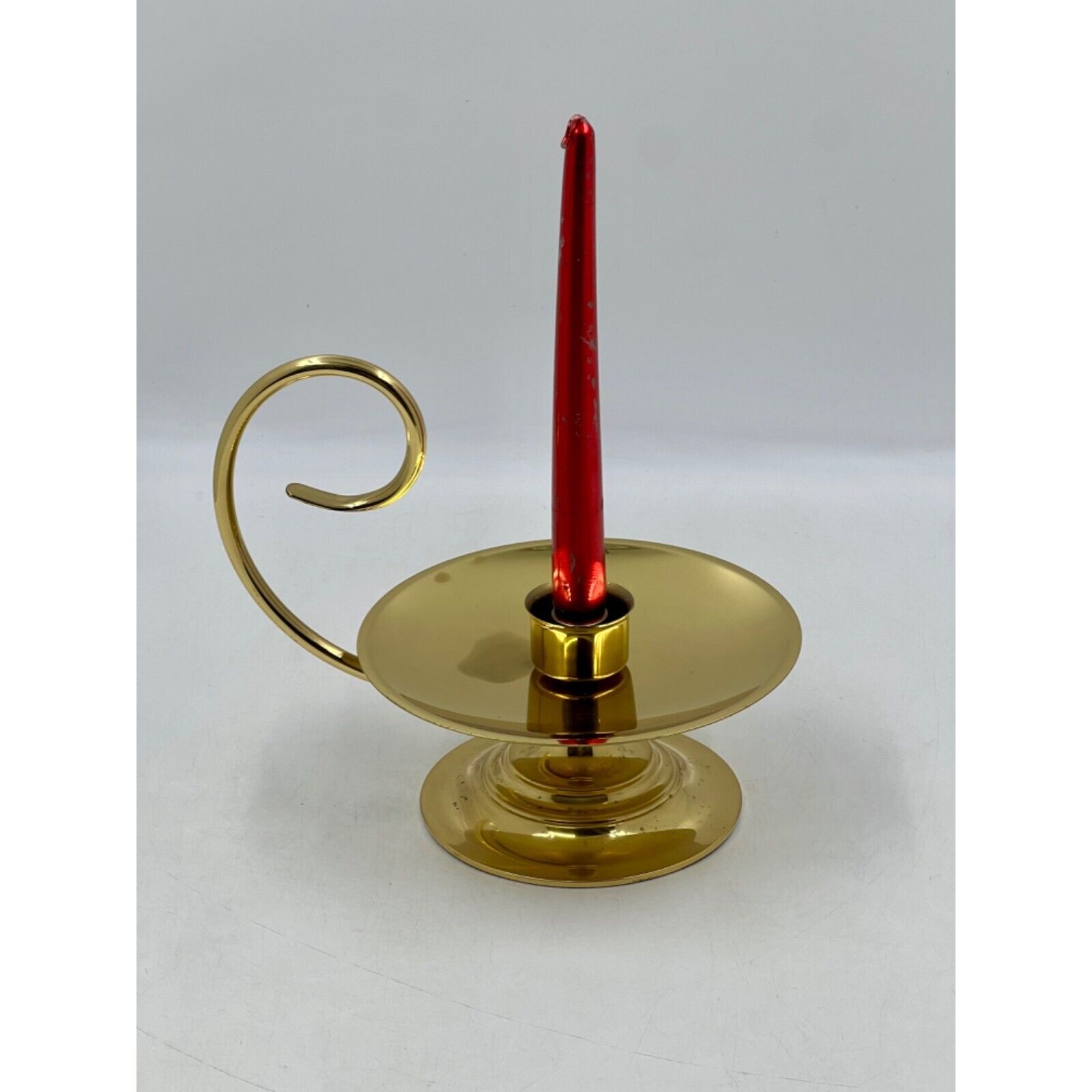 Vintage Baldwin Brass Large Chamber Candlestick Holder With Scroll Swirl Handle