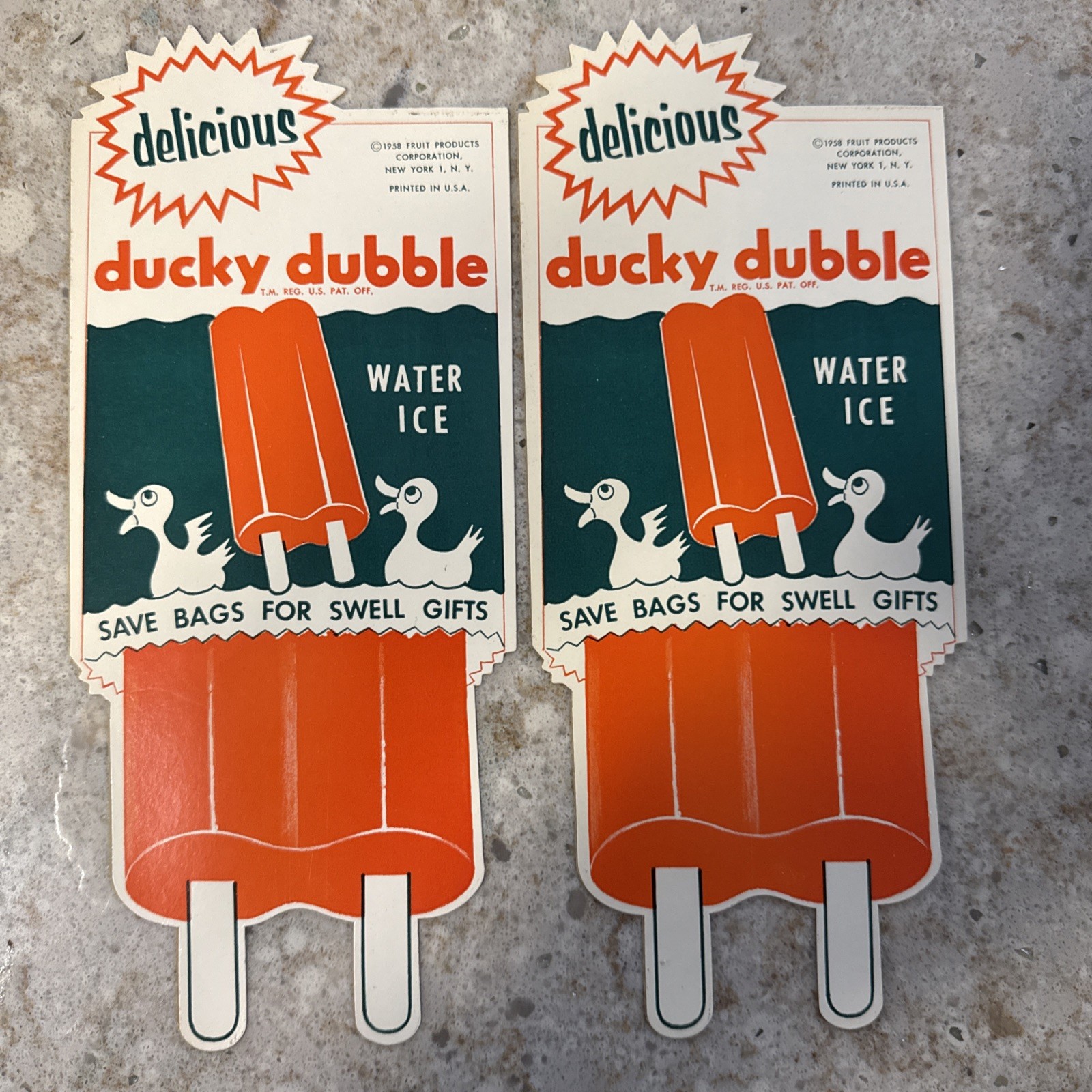 VTG: 1958 Ducky Dubble Ice Cream Bar Stickers Lot of 2