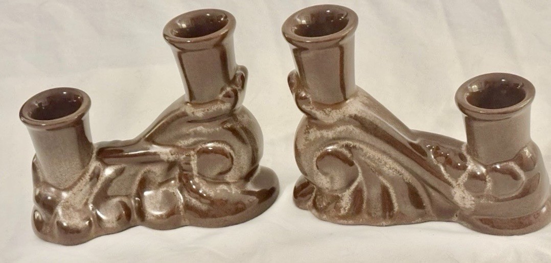 Vintage Frankoma Cocoa Brown Glaze Double Candleholders #304....1 Pair Vintage Frankoma Cocoa Brown Glaze Double Candleholders #304....1 Pair