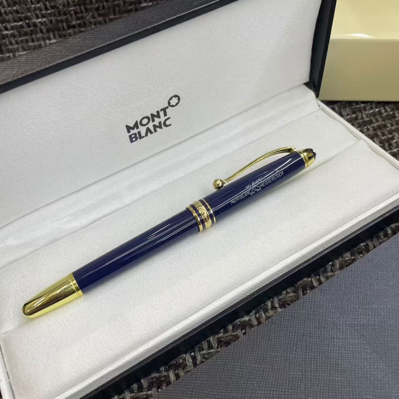 New Montblanc Meisterstuck 163 Rollerball Pen Blue/Gold w/ Gift Box New Montblanc Meisterstuck 163 Rollerball Pen Blue/Gold w/ Gift Box