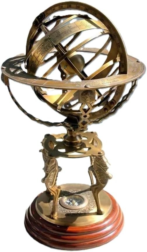 Decorative Brass Armillary Sphere 18 inch Antique Globe Zodiac Engravings W/ Bas