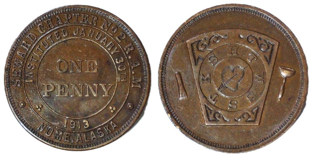 RARE MASONIC - 1913 SEWARD CHAPTER No. 2 PENNY - 34 mm - NOME, ALASKA - EC 10025
