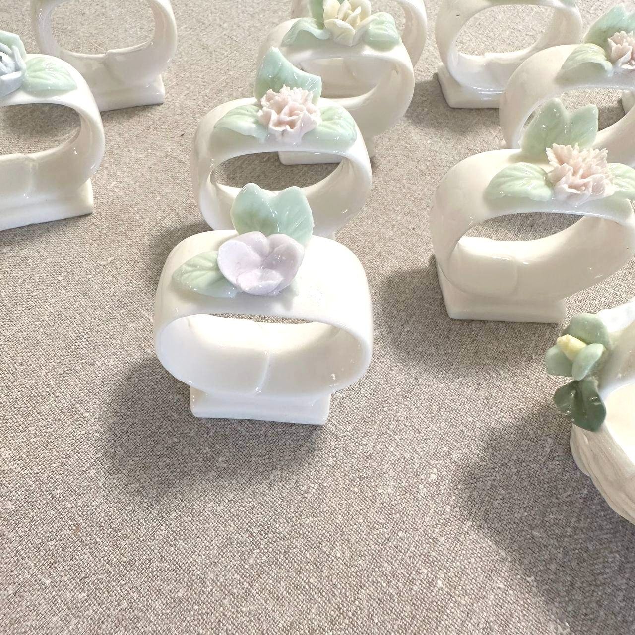 Vintage Ardalt Japan 11 Porcelain Floral Napkin Rings & Basket Pastel Flowers Vintage Ardalt Japan 11 Porcelain Floral Napkin Rings & Basket Pastel Flowers