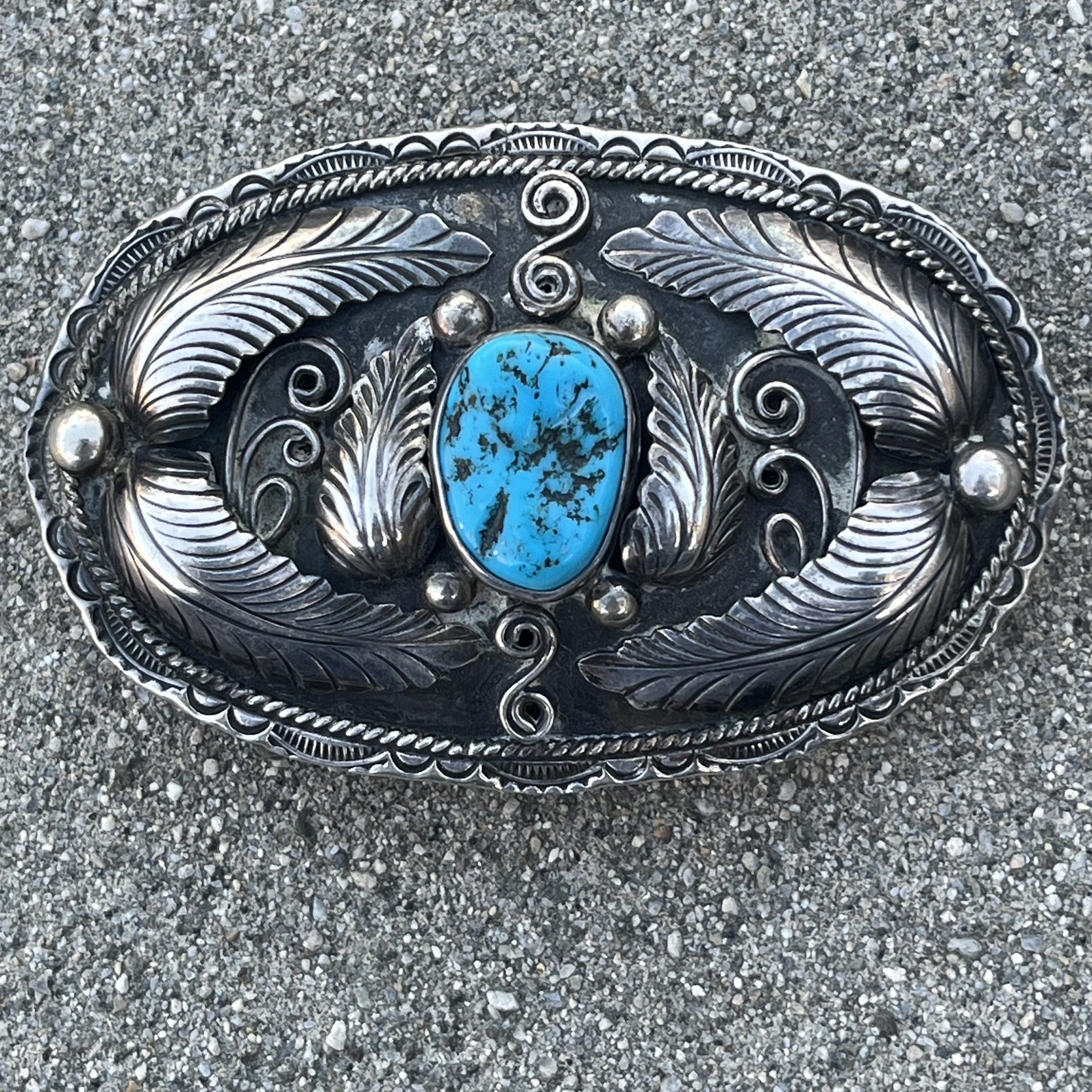 GREAT Small VINTAGE Navajo STERLING SILVER & TURQUOISE BELT BUCKLE Signed BEGAY GREAT Small VINTAGE Navajo STERLING SILVER & TURQUOISE BELT BUCKLE Signed BEGAY
