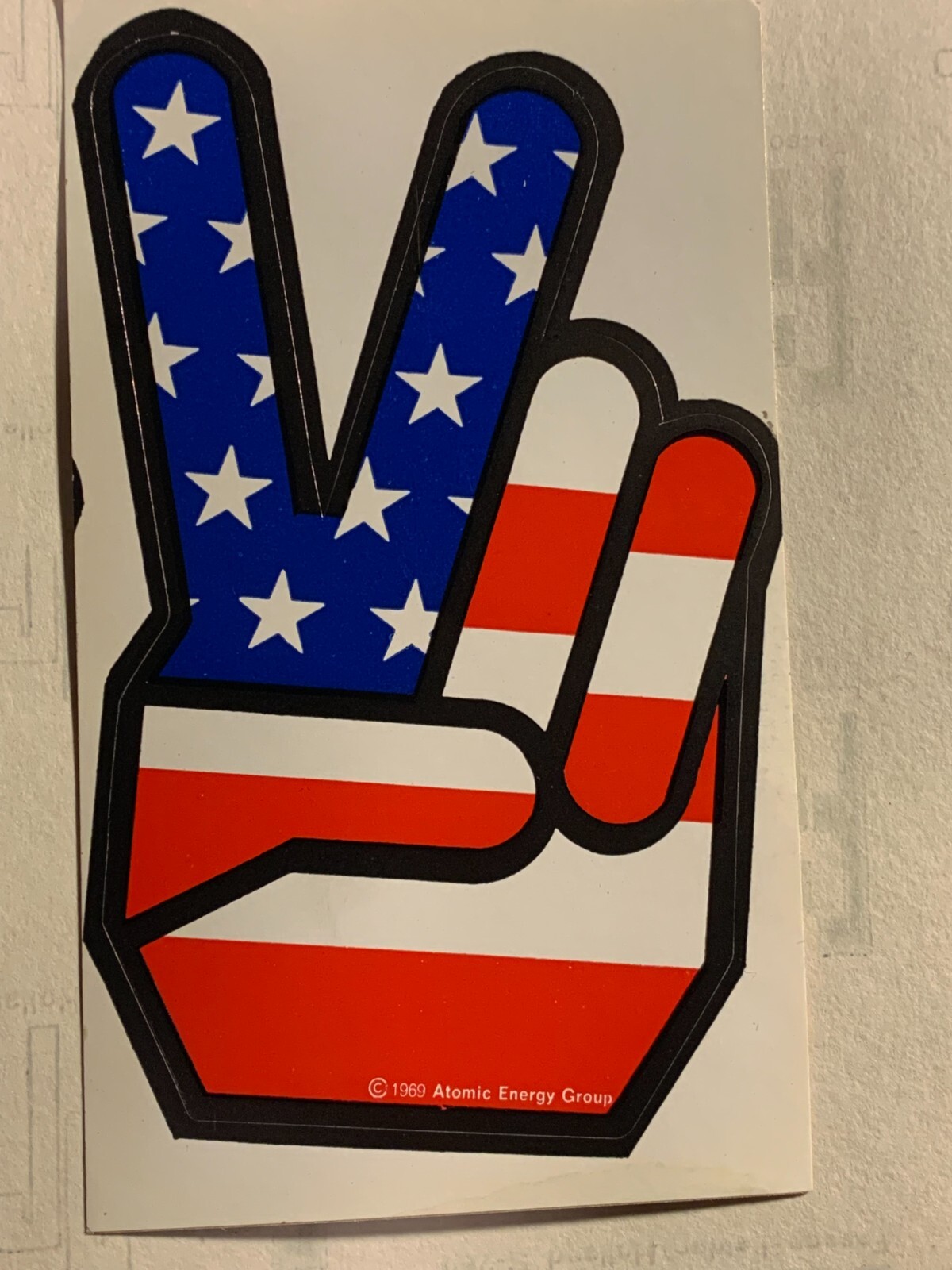 PEACE SIGN VINTAGE 1969 ORIGINAL DECAL STICKER RED WHITE & BLUE 3 PEACE SIGN VINTAGE 1969 ORIGINAL DECAL STICKER RED WHITE & BLUE 3