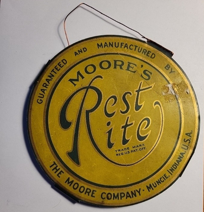 RARE Moore's Rest Rite Metal Bed Tag Vintage MUNCIE INDIANA 1920's ?? RARE Moore's Rest Rite Metal Bed Tag Vintage MUNCIE INDIANA 1920's ??