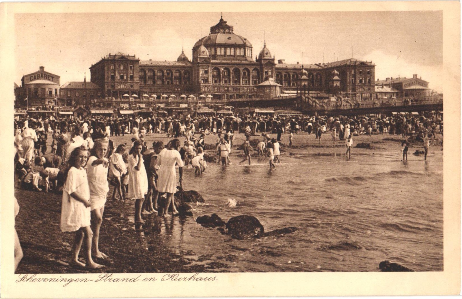 Scheveningen Netherlands Kurhaus Hotel & Beach Crowd Divided Back Postcard c1910